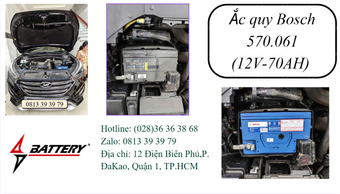 Lắp đặt ắc quy Bosch 570.061 cho xe